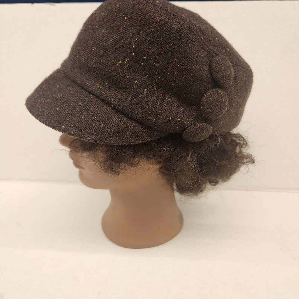 Brown Tweed Newsboy Cap Hat with Buttons Womens Fashion Accessory vintage‎ y2k